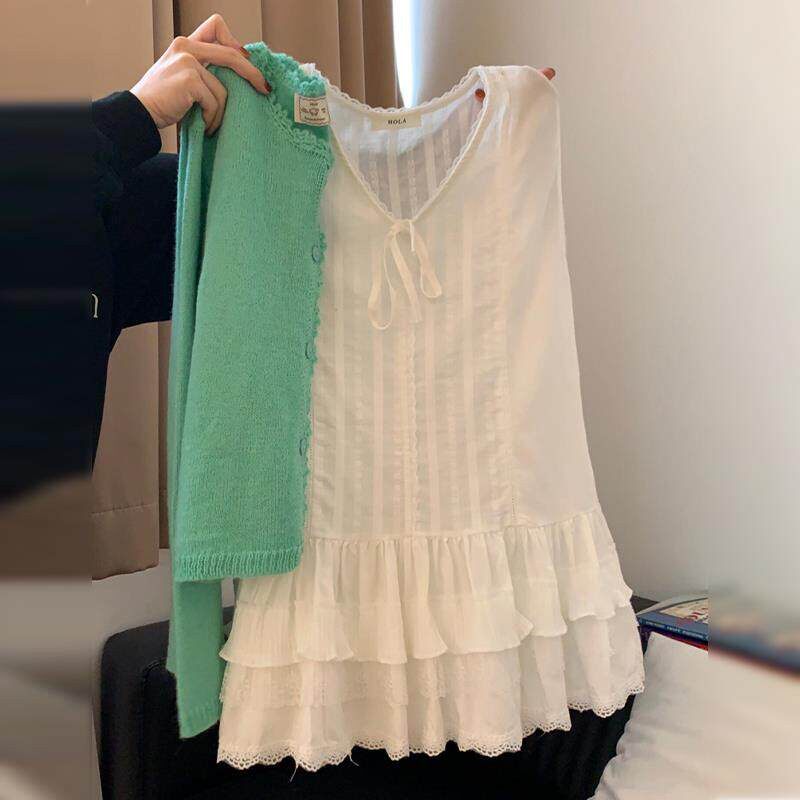韩系无袖蕾丝背心连衣裙女春季2025年新款miu系穿搭配一整套短裙