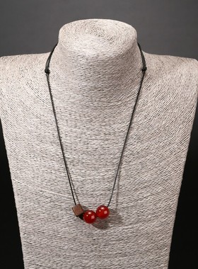 简约百搭毛衣链玛瑙吊坠项链