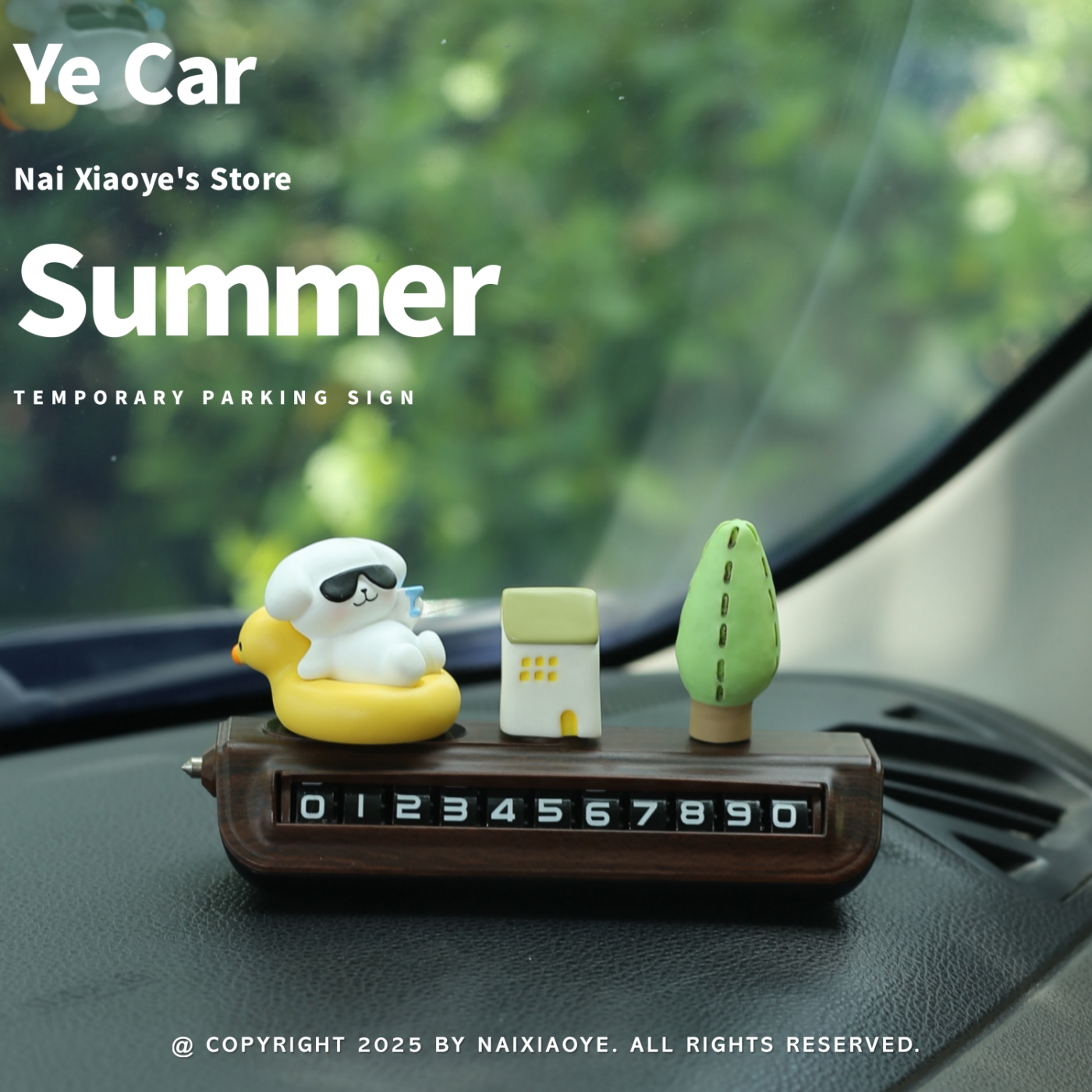 夏日小狗临时停车号码牌可隐藏滚动式挪车牌卡通中控台车载摆件