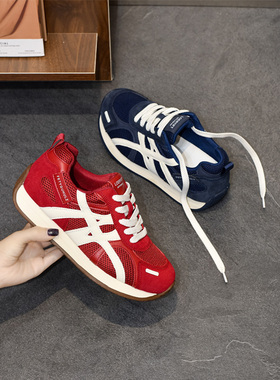 宽胖脚肥大码女鞋41-43秋款网鞋2025新平底透气运动休闲鞋9833-1