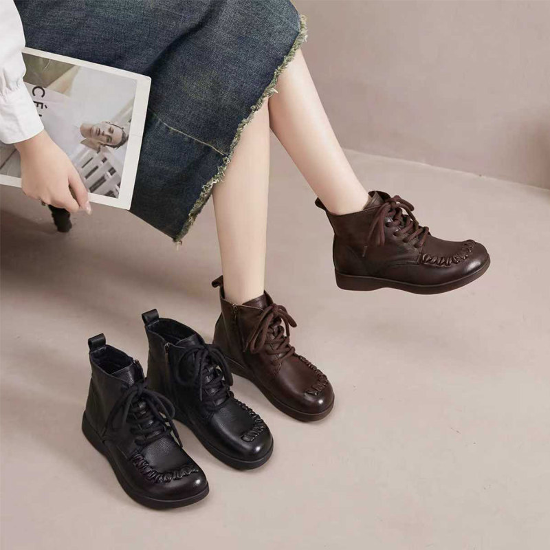 宽胖脚肥大码女鞋41-43短靴2025冬季新款真皮加绒低跟马丁靴22669,女鞋,马丁靴,淘宝优惠券,粉丝福利购,淘宝优惠卷