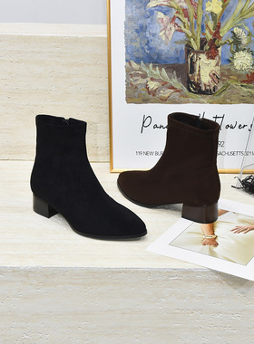 宽胖脚肥大码女鞋41-43码优选2024冬款时装风粗跟弹力靴245-209