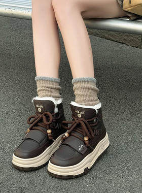 宽胖脚肥大码女鞋41-43大棉鞋2025冬季新款休闲系带雪地靴6722-1