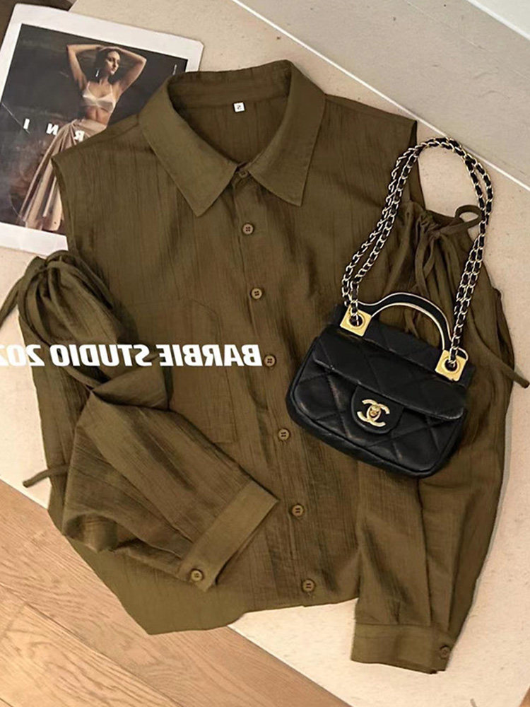 KK·STUDIOS BEST PICKS PRE-AUTUMN OFF-THE-SHOULDER TIE SHIRT WOMENS HIGH-END DESIGN SENSE LONG-SLEEVED CHIC TOP