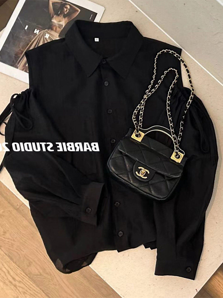 KK·STUDIOS BEST PICKS PRE-AUTUMN OFF-THE-SHOULDER TIE SHIRT WOMENS HIGH-END DESIGN SENSE LONG-SLEEVED CHIC TOP