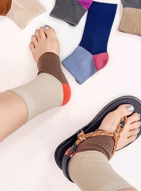 夏季薄款袜子女袜套半掌袜撞色配人字拖小众设计时尚防滑个性踩脚