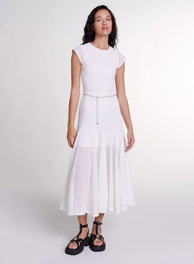 法式M家同款秋冬波浪镂空连衣裙金属链条长裙MFPRO03713