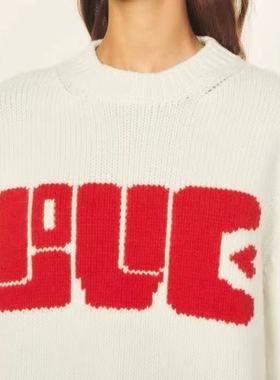 法国S家秋冬女装提花收边羊毛白色针织上衣外套SFPPU01351