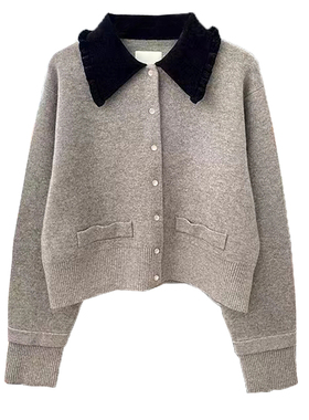 法国S家舞纤早秋新款女 气质百搭拼色翻领短款针织外套SFPCA00822