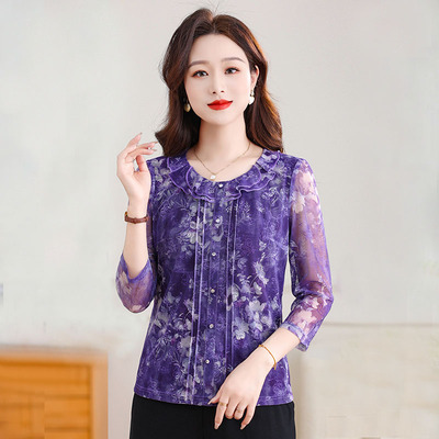 中老年衬衫40-50岁新款台湾纱妈妈T恤衫2026年春夏大码上衣凯斯曼