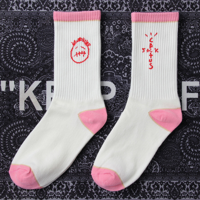 欧美潮牌袜子AJ1倒钩粉卡Travis Scott联名AJ4 TS滑板潮 流袜子