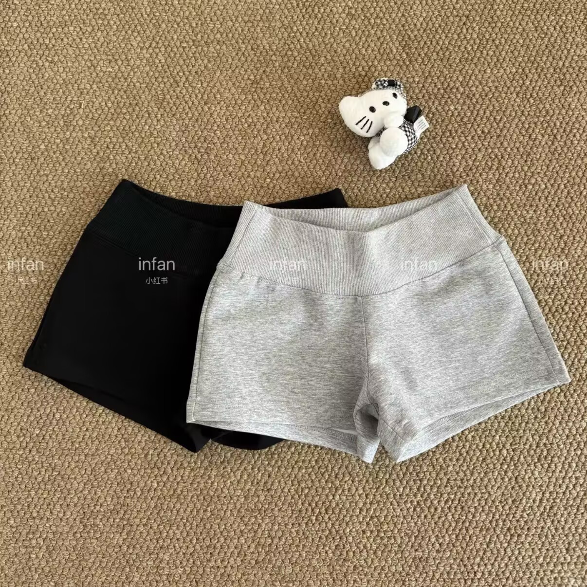 infan的店｜ins博主休闲纯色宽边螺纹低腰短裤辣妹热裤图片