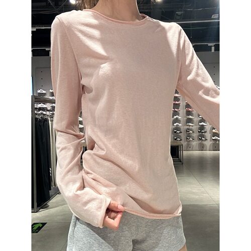 infan的店温柔裸粉色薄款长袖T恤女秋季通勤卷边ins修身打底上衣