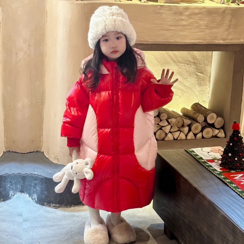 白鸭绒黑色儿女童羽绒服2025新款中长款冬季装加厚过膝防水宝宝
