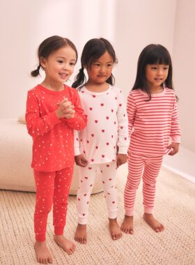 代购 NEXT女童纯棉秋衣秋裤 26秋季红粉色儿童睡衣3套装 9月-12岁