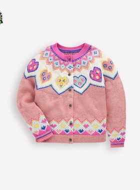 代购 MiniBoden儿童毛衣 25秋季女童粉橘色小爱心针织开衫 2-12岁