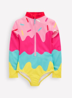 代购MiniBoden儿童连体泳衣 26夏女童粉色冰淇淋沙滩长袖防晒泳装