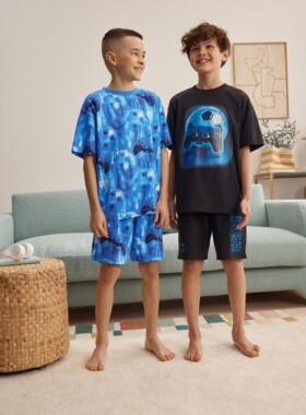 代购 NEXT男童短袖家居服 26春夏装蓝/黑色足球儿童纯棉睡衣2套装