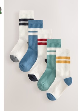 NEXT儿童运动袜 2025秋冬季男童袜橘/橙色足底加厚中筒棉袜 5双装