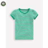 MiniBoden儿童短袖 衫 T恤 代购 26夏季 女童绿色条纹纯棉半袖 12岁