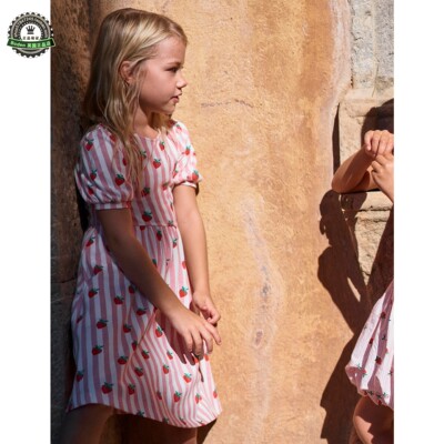 代购 MiniBoden女童连衣裙 26夏季草莓条纹纯棉短袖儿童裙 2-12岁