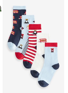 代购 NEXT儿童袜子 2025春秋季蓝/红色伦敦公交车男童运动袜5双装