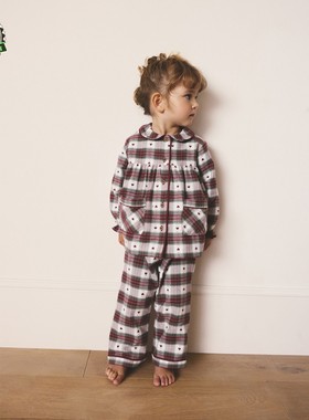 代购NEXT儿童睡衣 25秋季女童红绿色爱心纯棉纽扣家居服 9月-12岁