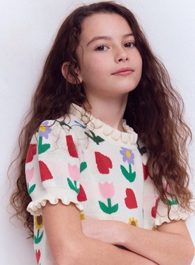 代购 MiniBoden儿童毛衣 26春女童向日葵花边短袖针织上衣 2-12岁