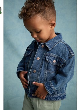代购NEXT儿童牛仔外套 2025春秋季男童蓝色纯棉夹克上衣 3月-10岁
