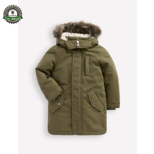 代购MiniBoden儿童长棉服 25冬季男童绿色防水保暖连帽棉大衣外套
