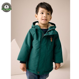 代购 NEXT儿童派克大衣 26春季男童绿色仿羊羔绒衬厚外套 3月-7岁