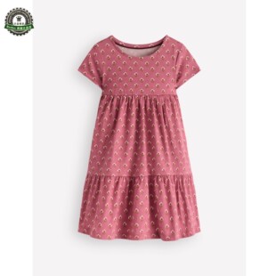 代购 MiniBoden女童连衣裙 26夏季粉色花卉纯棉短袖儿童裙 2-12岁