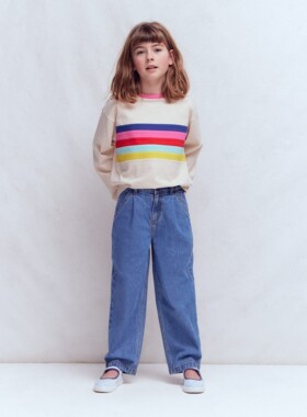 代购 MiniBoden儿童牛仔裤 25秋季女童蓝色棉弹褶皱休闲裤 2-14岁