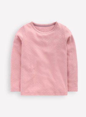 代购 MiniBoden儿童长袖T恤 26春季女童粉橘色圆领罗纹柔棉打底衫