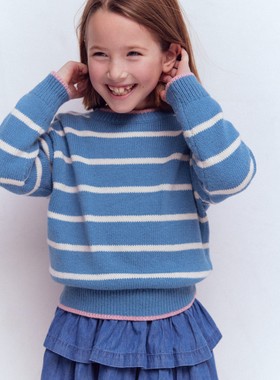 代购 MiniBoden儿童毛衣 26春季女童蓝色落肩式套头针织衫 2-14岁