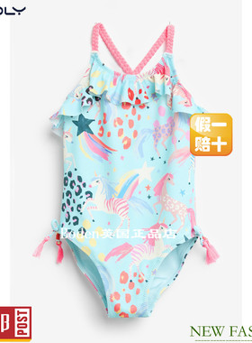 现货 NEXT女宝宝连体泳衣 春夏季蓝色独角兽儿童温泉泳装 3-12岁
