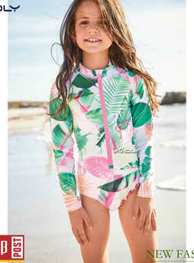 现货 NEXT女童长袖防晒泳衣 春夏绿色棕榈儿童沙滩防晒衣(5-8岁)
