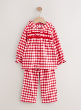 代购NEXT女童纯棉家居服 26春秋季红色方格儿童睡衣套装 9月-12岁