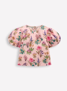 代购 MiniBoden儿童短袖上衣 26夏女童粉色花卉泡泡袖衬衫 2-14岁