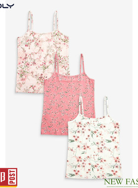 现货NEXT女童纯棉吊带背心 夏大童粉碎花贴身内衣3件装(13-16岁)