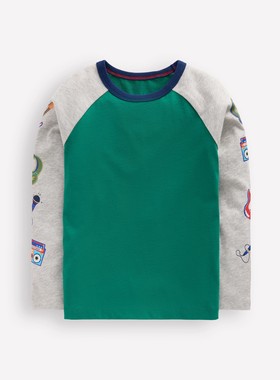 代购MiniBoden儿童T恤 26春季男童绿色假期纯棉长袖打底衫 2-14岁