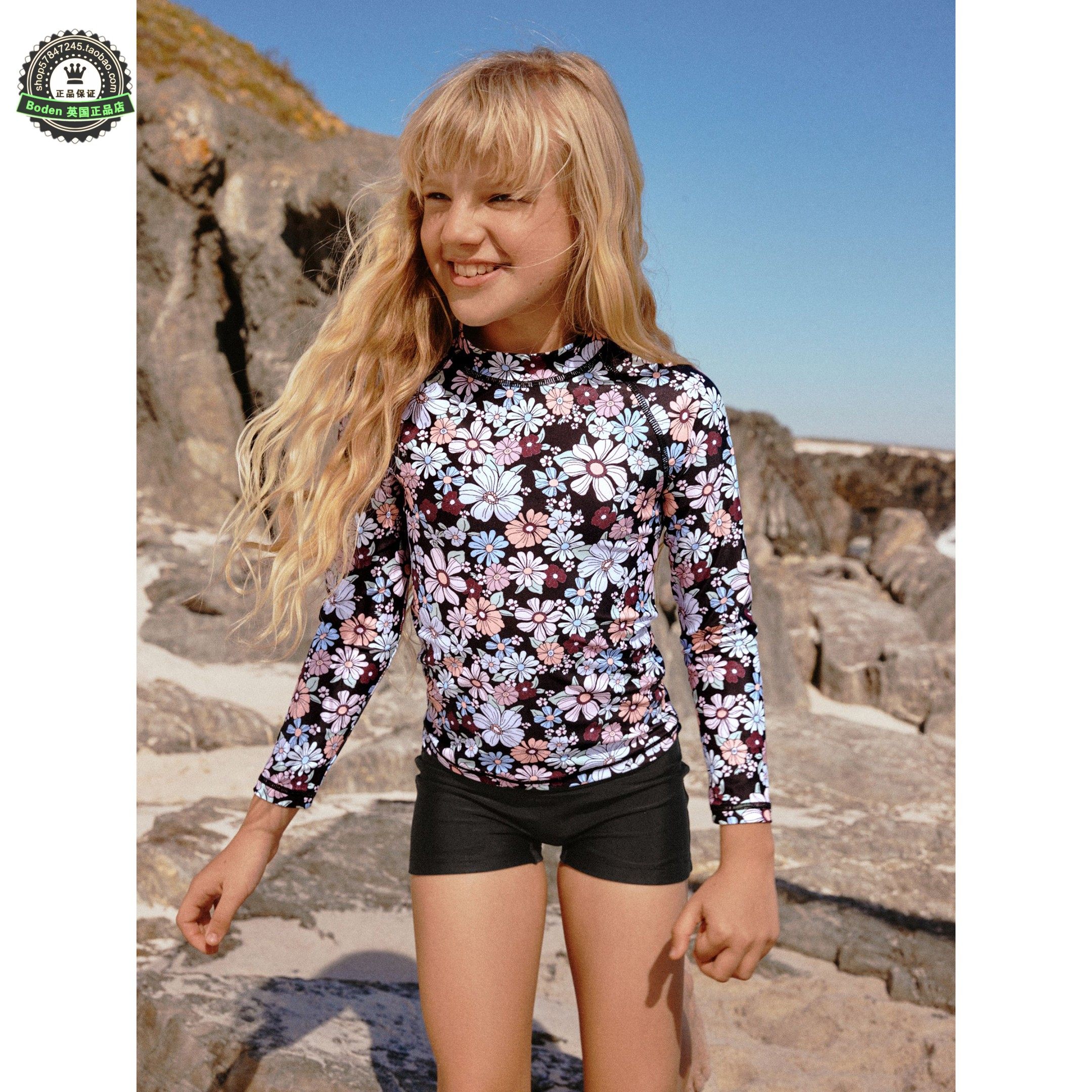 代购NEXT儿童分体泳衣 26夏女童黑色花卉沙滩长袖防晒泳装 3-16岁