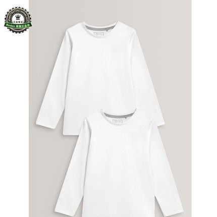 现货 NEXT男童白色纯棉长袖T恤 秋季大童圆领长袖衫2件装(3-16岁)