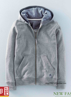 现货 MiniBoden男童卫衣 春秋大童灰色纯棉儿童运动帽衫外套 16岁