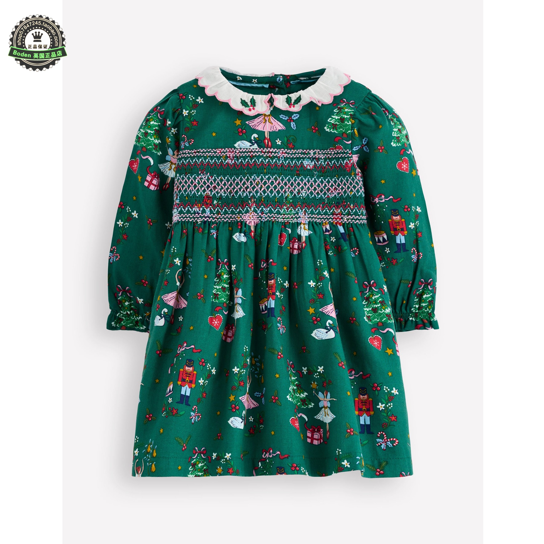 代购MiniBoden圣诞节女宝宝派对礼服裙 25秋儿童绿色连衣裙 0-3岁