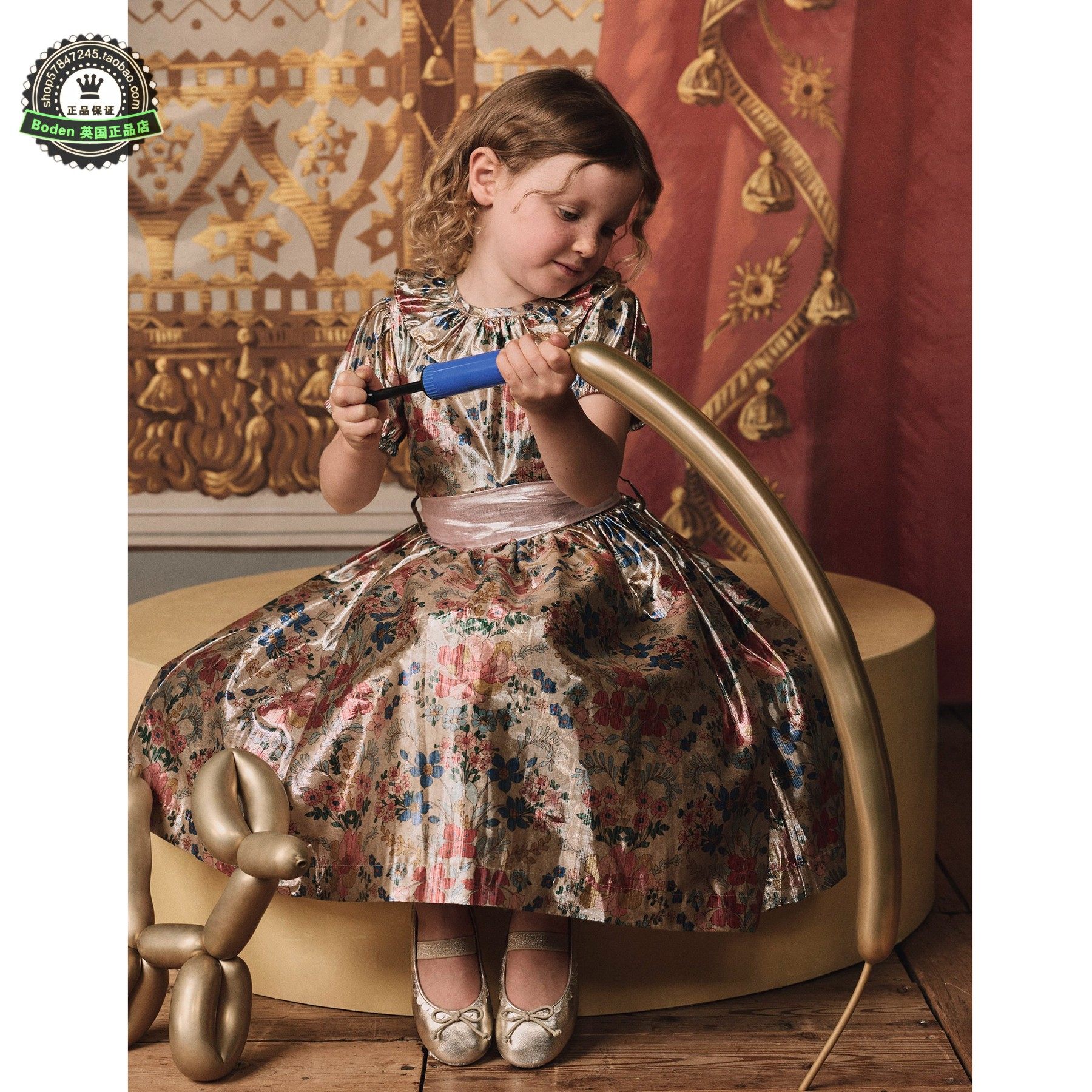 代购 MiniBoden儿童派对礼服裙 25秋季女童金属花卉连衣裙 2-12岁