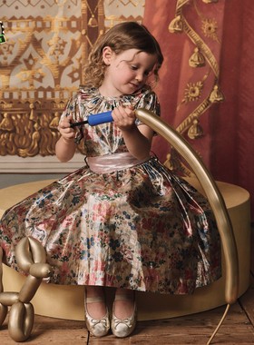 代购 MiniBoden儿童派对礼服裙 25秋季女童金属花卉连衣裙 2-12岁