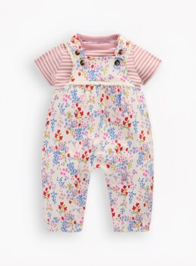 代购MiniBoden女宝宝套装 26夏季婴幼儿条纹短袖T恤+背带裤 0-3岁