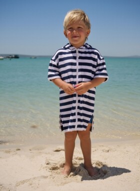 代购 NEXT儿童泳袍沙滩披风 26夏季男童蓝色条纹毛巾游泳斗篷浴袍