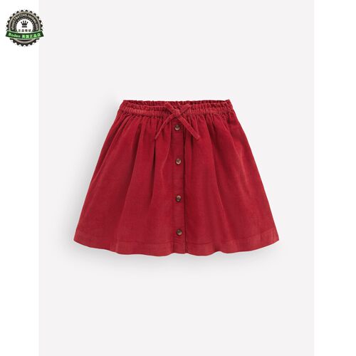 代购 MiniBoden儿童短裙 26秋季女童红色灯芯绒纽扣半身裙 2-14岁